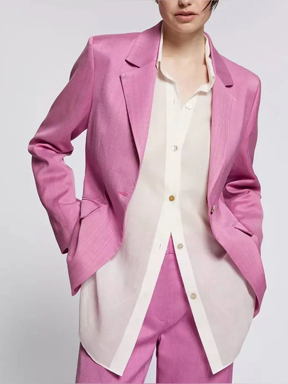 & Other Stories Single Breasted Fitted Waist Blazer Women 6 Italian Fabric Pink